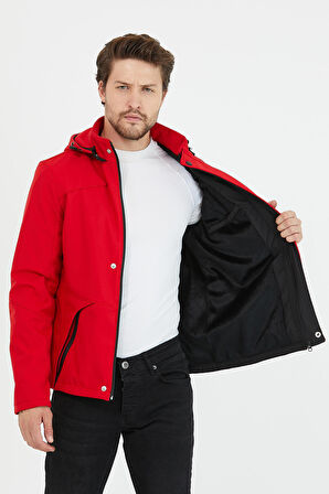 Mero Life Erkek Kırmızı Kapüşonlu Su Ve Rüzgar Geçirmez Softshell Mont